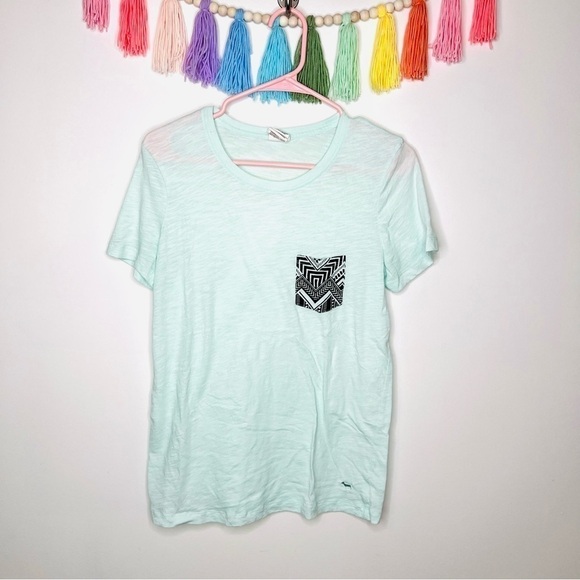Pink Victoria’s Secret Pastel Mint Patterned Pocket Crewneck T-Shirt Size Small - Picture 2 of 12